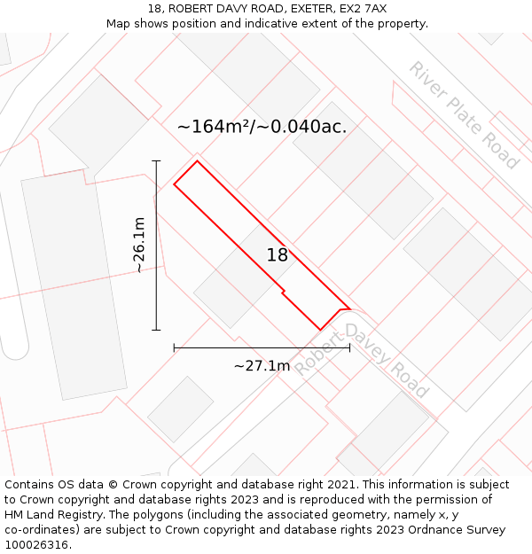 18, ROBERT DAVY ROAD, EXETER, EX2 7AX: Plot and title map