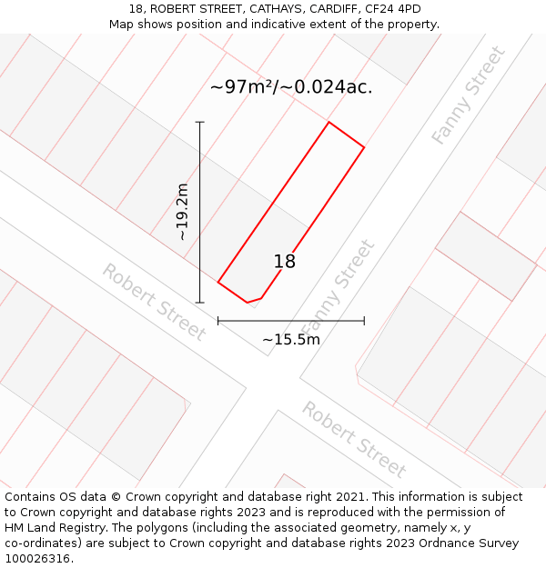 18, ROBERT STREET, CATHAYS, CARDIFF, CF24 4PD: Plot and title map