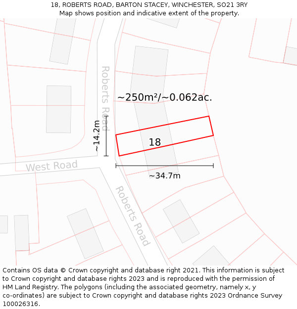 18, ROBERTS ROAD, BARTON STACEY, WINCHESTER, SO21 3RY: Plot and title map