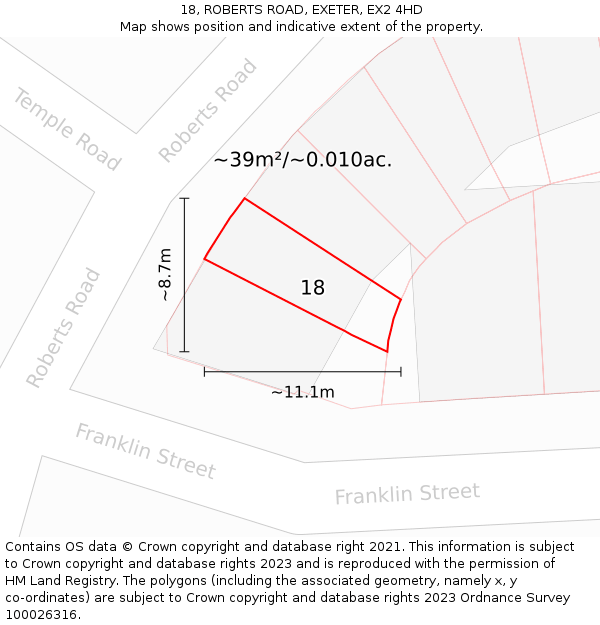 18, ROBERTS ROAD, EXETER, EX2 4HD: Plot and title map