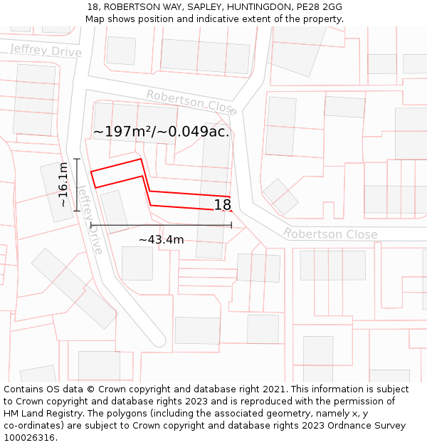 18, ROBERTSON WAY, SAPLEY, HUNTINGDON, PE28 2GG: Plot and title map