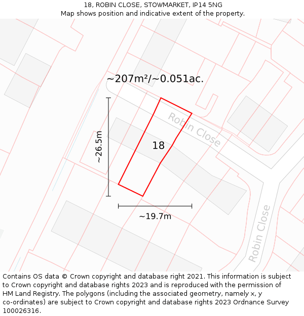 18, ROBIN CLOSE, STOWMARKET, IP14 5NG: Plot and title map