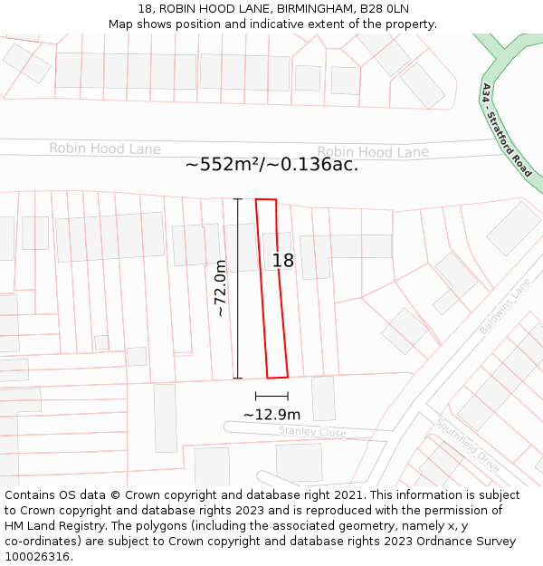 18, ROBIN HOOD LANE, BIRMINGHAM, B28 0LN: Plot and title map