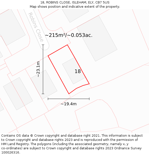 18, ROBINS CLOSE, ISLEHAM, ELY, CB7 5US: Plot and title map