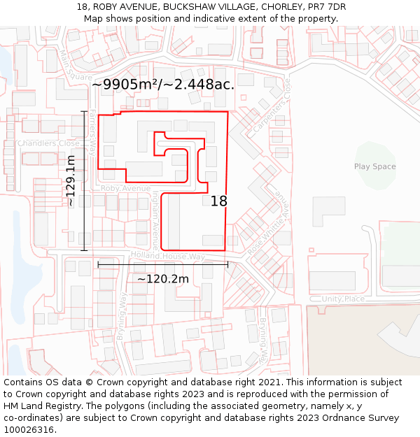 18, ROBY AVENUE, BUCKSHAW VILLAGE, CHORLEY, PR7 7DR: Plot and title map