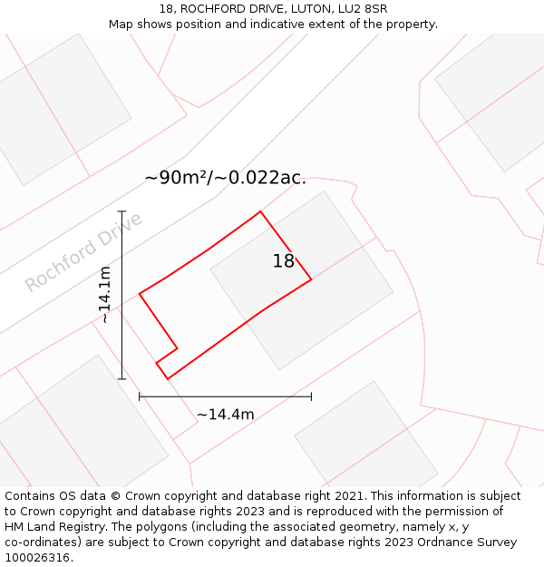 18, ROCHFORD DRIVE, LUTON, LU2 8SR: Plot and title map