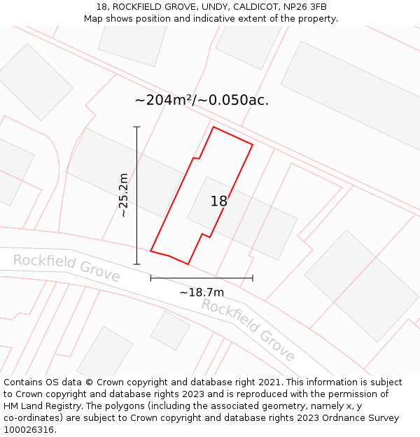 18, ROCKFIELD GROVE, UNDY, CALDICOT, NP26 3FB: Plot and title map