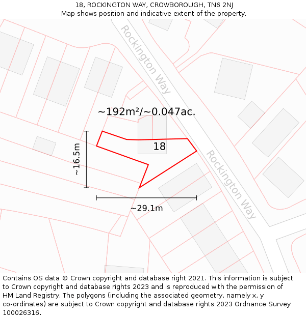 18, ROCKINGTON WAY, CROWBOROUGH, TN6 2NJ: Plot and title map