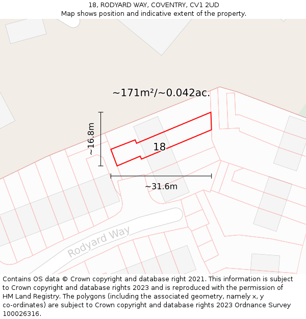 18, RODYARD WAY, COVENTRY, CV1 2UD: Plot and title map