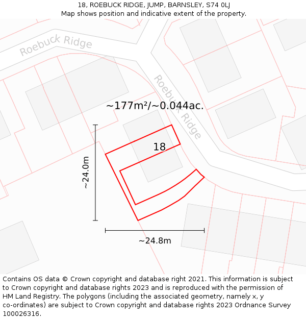 18, ROEBUCK RIDGE, JUMP, BARNSLEY, S74 0LJ: Plot and title map