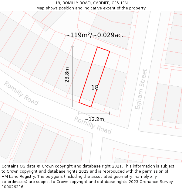 18, ROMILLY ROAD, CARDIFF, CF5 1FN: Plot and title map