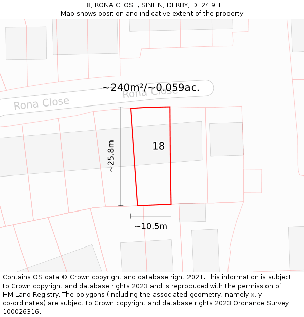 18, RONA CLOSE, SINFIN, DERBY, DE24 9LE: Plot and title map