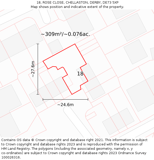 18, ROSE CLOSE, CHELLASTON, DERBY, DE73 5XP: Plot and title map