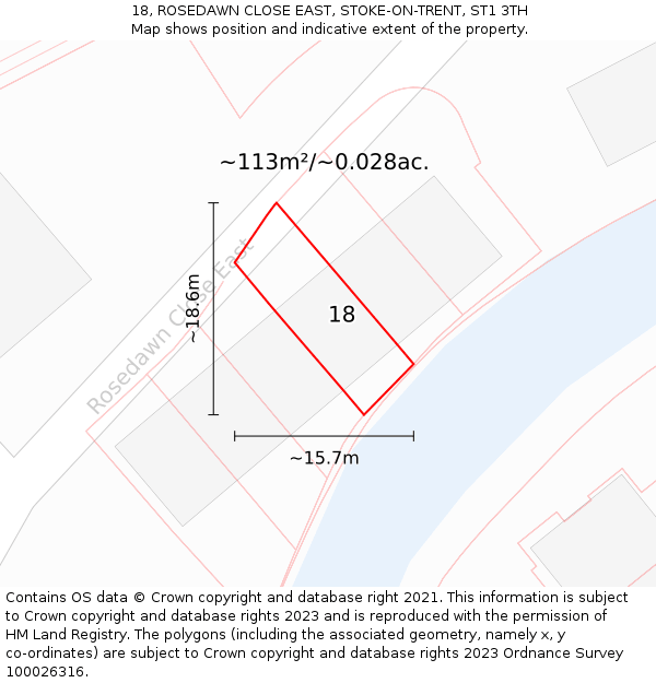 18, ROSEDAWN CLOSE EAST, STOKE-ON-TRENT, ST1 3TH: Plot and title map