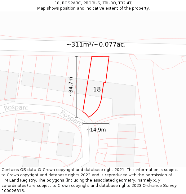 18, ROSPARC, PROBUS, TRURO, TR2 4TJ: Plot and title map