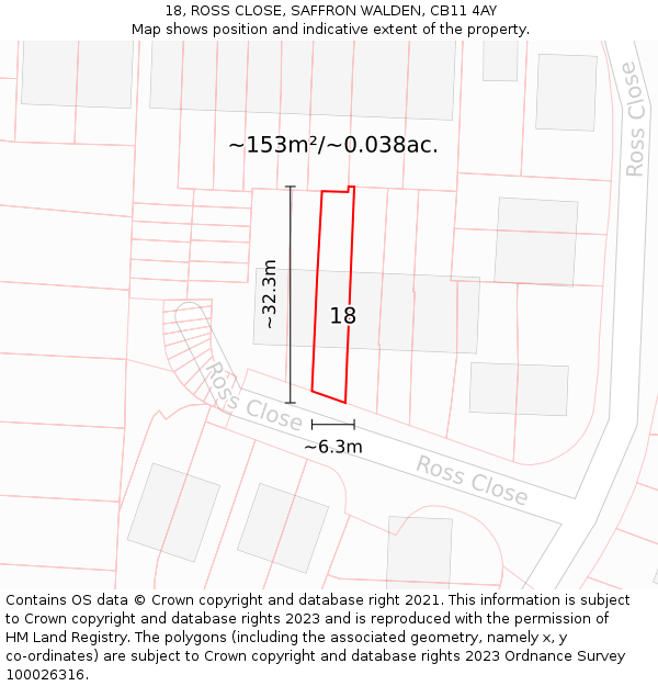 18, ROSS CLOSE, SAFFRON WALDEN, CB11 4AY: Plot and title map