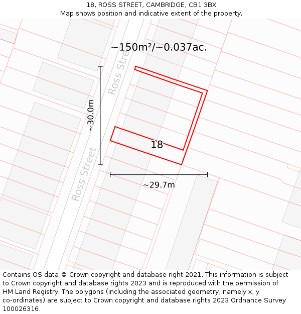 18, ROSS STREET, CAMBRIDGE, CB1 3BX: Plot and title map