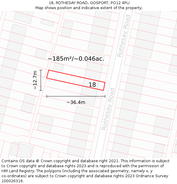 18, ROTHESAY ROAD, GOSPORT, PO12 4PU: Plot and title map