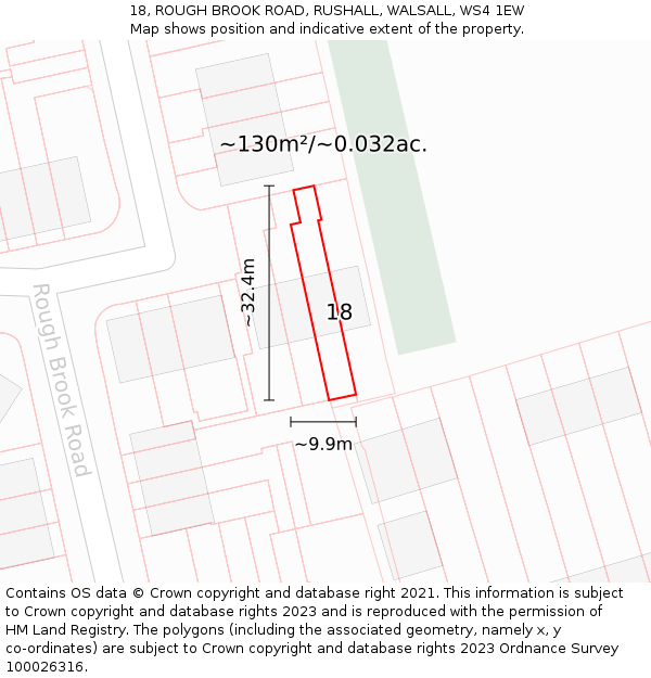 18, ROUGH BROOK ROAD, RUSHALL, WALSALL, WS4 1EW: Plot and title map