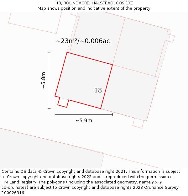 18, ROUNDACRE, HALSTEAD, CO9 1XE: Plot and title map