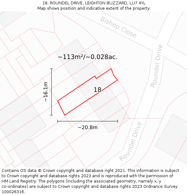 18, ROUNDEL DRIVE, LEIGHTON BUZZARD, LU7 4YL: Plot and title map