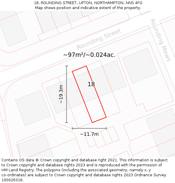 18, ROUNDING STREET, UPTON, NORTHAMPTON, NN5 4FG: Plot and title map