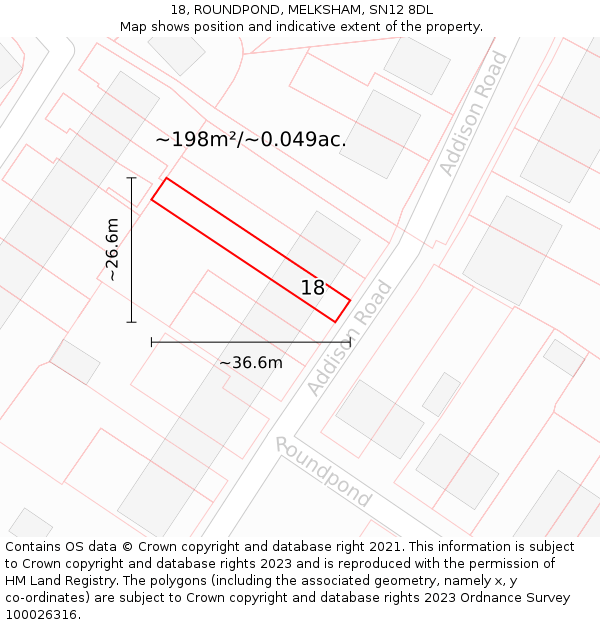 18, ROUNDPOND, MELKSHAM, SN12 8DL: Plot and title map