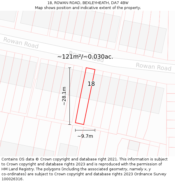 18, ROWAN ROAD, BEXLEYHEATH, DA7 4BW: Plot and title map