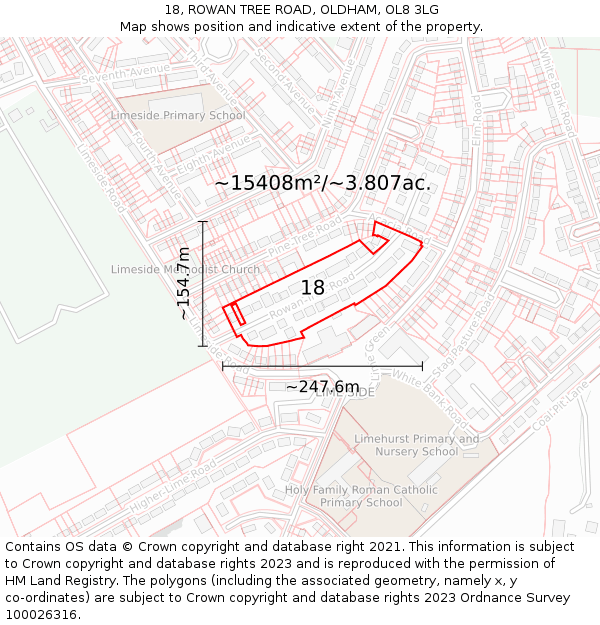 18, ROWAN TREE ROAD, OLDHAM, OL8 3LG: Plot and title map
