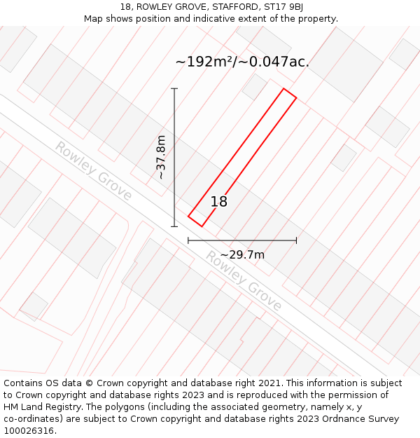 18, ROWLEY GROVE, STAFFORD, ST17 9BJ: Plot and title map
