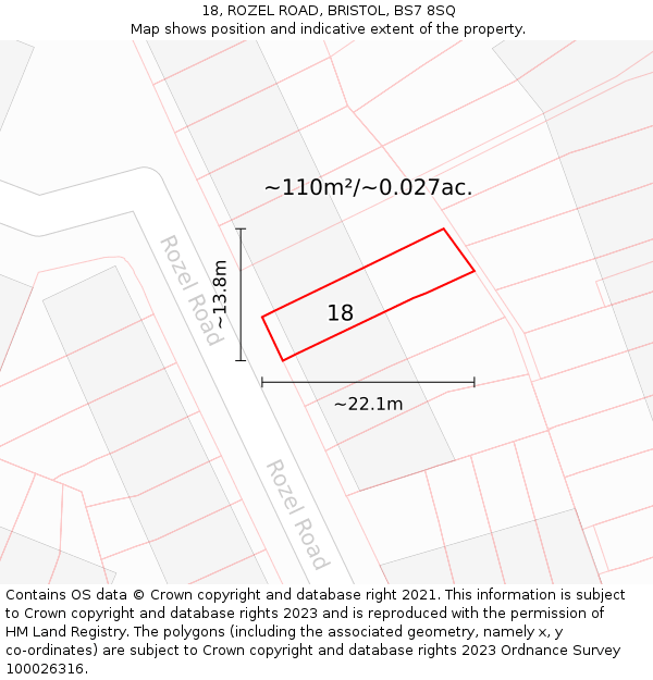18, ROZEL ROAD, BRISTOL, BS7 8SQ: Plot and title map