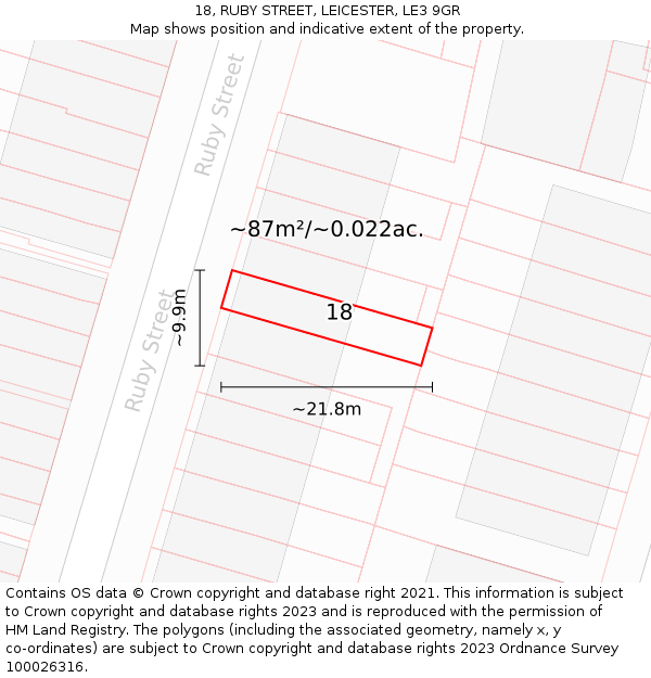 18, RUBY STREET, LEICESTER, LE3 9GR: Plot and title map