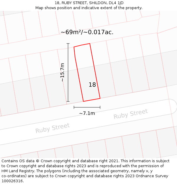 18, RUBY STREET, SHILDON, DL4 1JD: Plot and title map