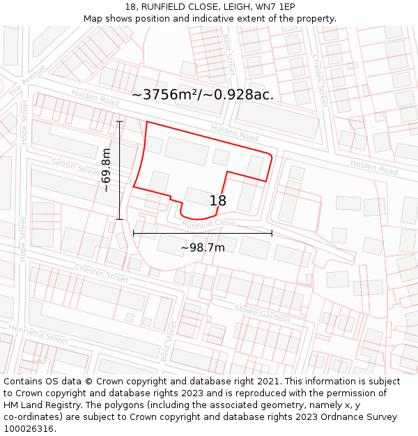 18, RUNFIELD CLOSE, LEIGH, WN7 1EP: Plot and title map