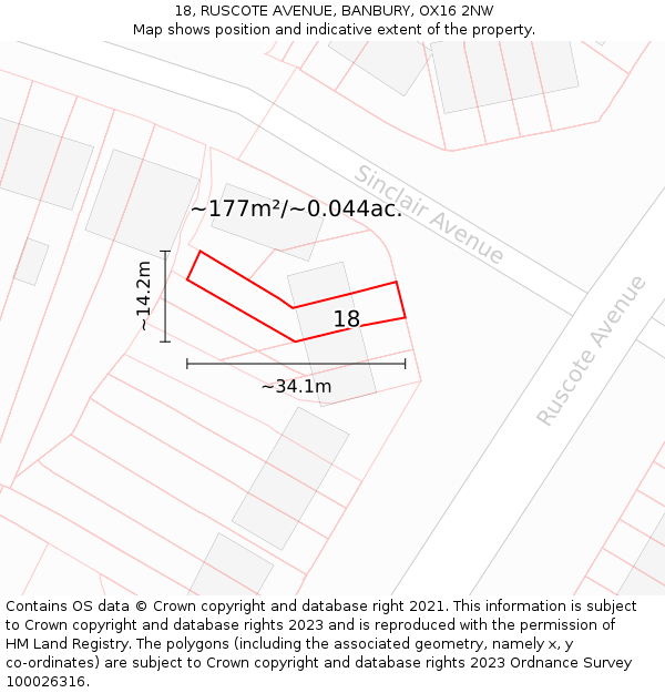 18, RUSCOTE AVENUE, BANBURY, OX16 2NW: Plot and title map