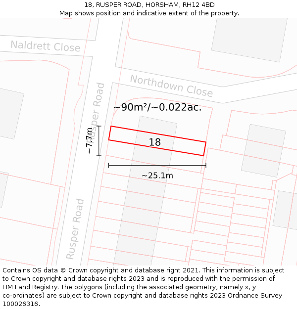 18, RUSPER ROAD, HORSHAM, RH12 4BD: Plot and title map