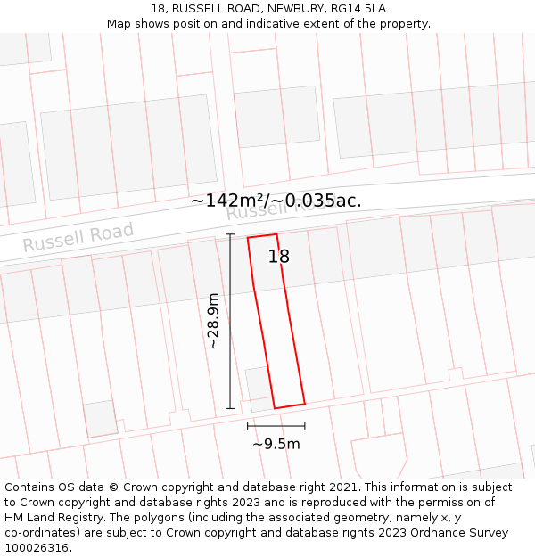 18, RUSSELL ROAD, NEWBURY, RG14 5LA: Plot and title map