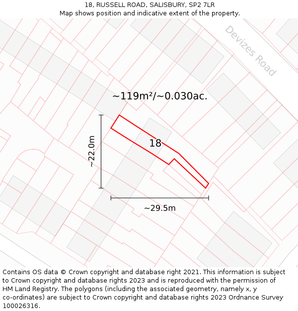 18, RUSSELL ROAD, SALISBURY, SP2 7LR: Plot and title map