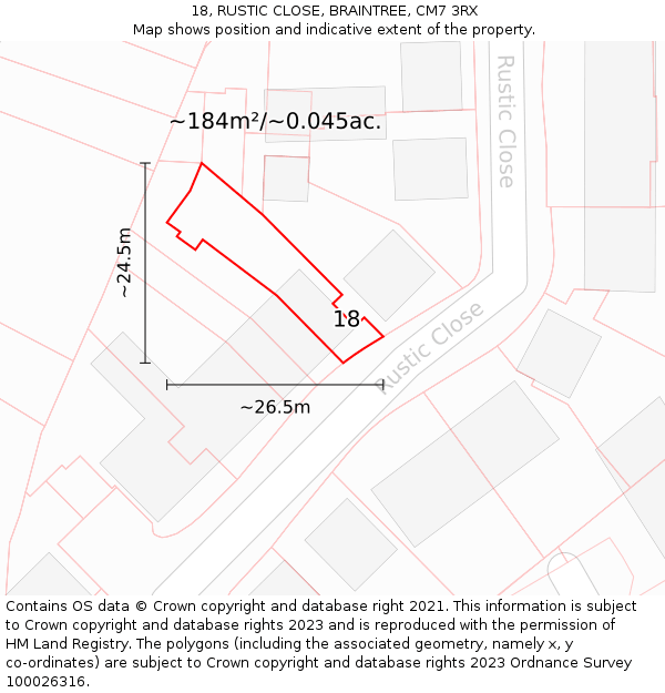 18, RUSTIC CLOSE, BRAINTREE, CM7 3RX: Plot and title map