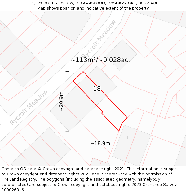 18, RYCROFT MEADOW, BEGGARWOOD, BASINGSTOKE, RG22 4QF: Plot and title map
