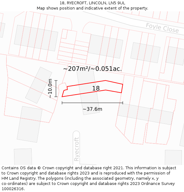18, RYECROFT, LINCOLN, LN5 9UL: Plot and title map