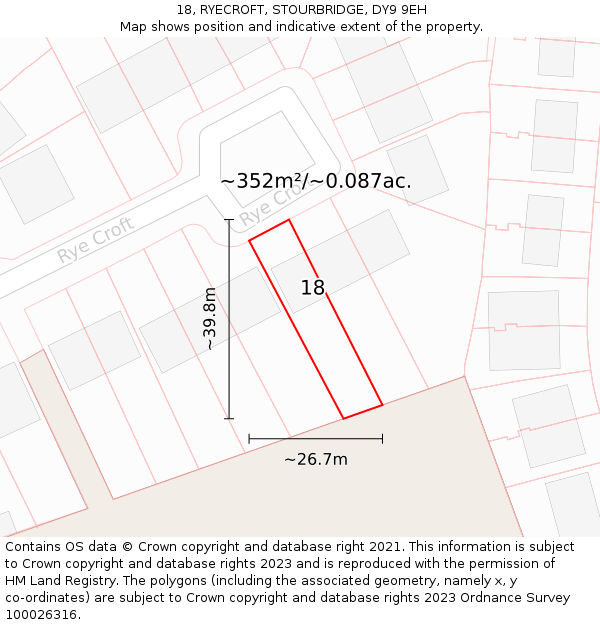 18, RYECROFT, STOURBRIDGE, DY9 9EH: Plot and title map