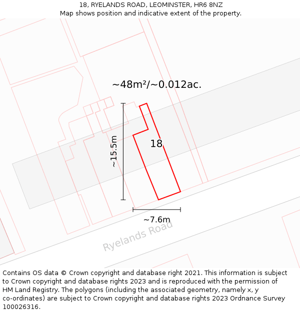 18, RYELANDS ROAD, LEOMINSTER, HR6 8NZ: Plot and title map