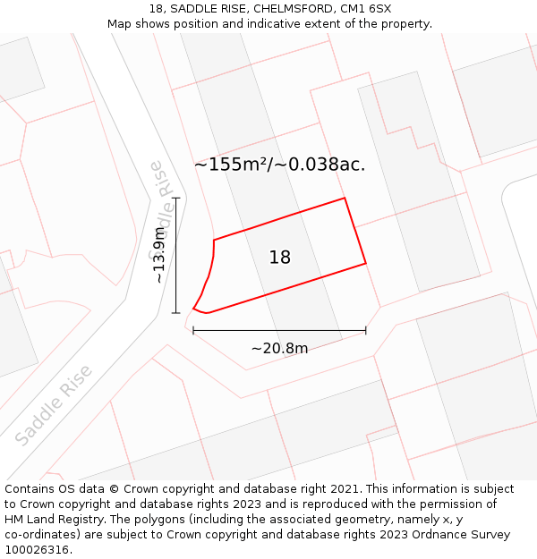18, SADDLE RISE, CHELMSFORD, CM1 6SX: Plot and title map