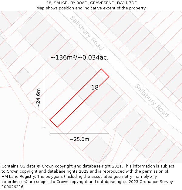 18, SALISBURY ROAD, GRAVESEND, DA11 7DE: Plot and title map
