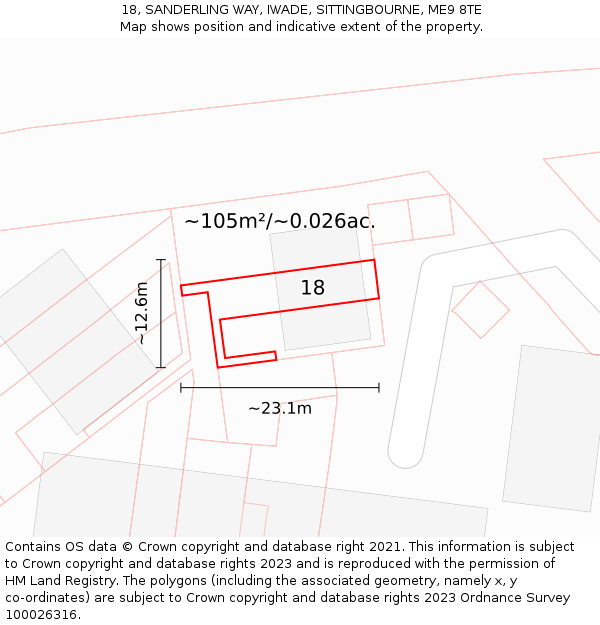 18, SANDERLING WAY, IWADE, SITTINGBOURNE, ME9 8TE: Plot and title map