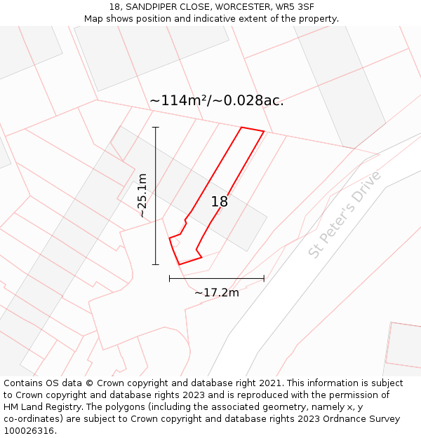 18, SANDPIPER CLOSE, WORCESTER, WR5 3SF: Plot and title map