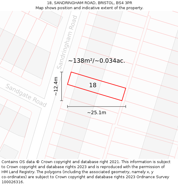 18, SANDRINGHAM ROAD, BRISTOL, BS4 3PR: Plot and title map