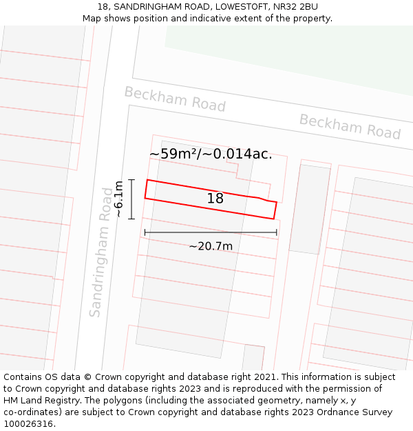18, SANDRINGHAM ROAD, LOWESTOFT, NR32 2BU: Plot and title map