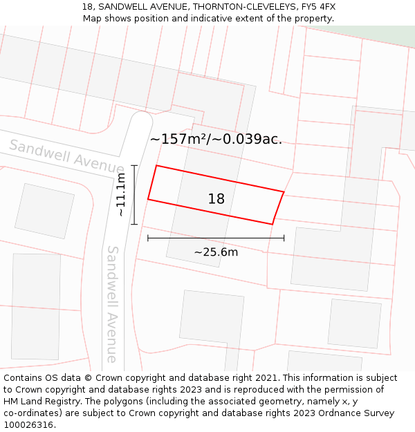 18, SANDWELL AVENUE, THORNTON-CLEVELEYS, FY5 4FX: Plot and title map
